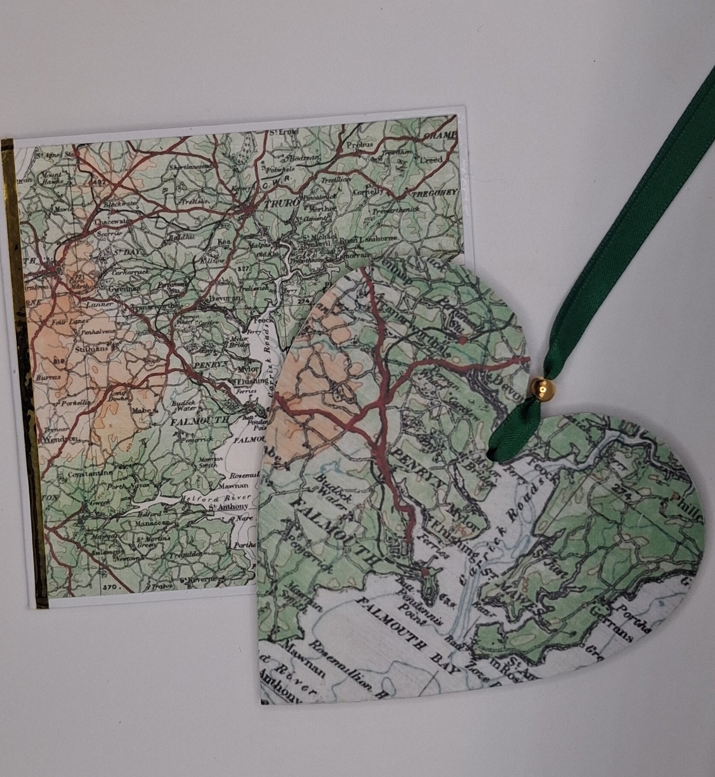 Handcrafted Vintage map heart & 4" Greeting Card Gift Set