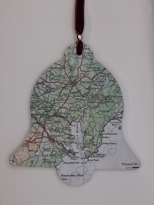 Handcrafted Vintage Map Bell Decoration  decor personalised wedding church