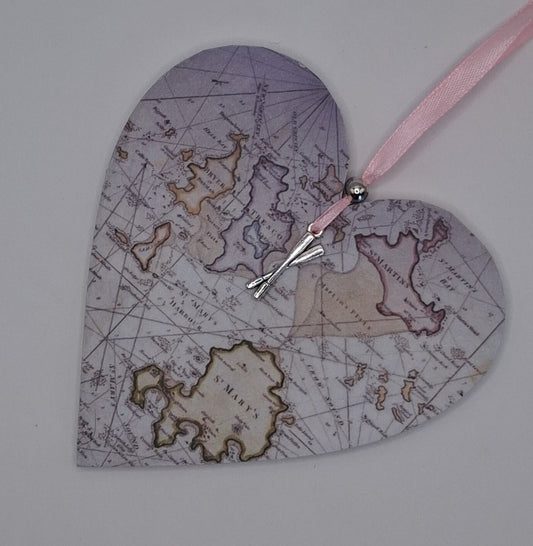Isles of Scilly Vintage Mariners map heart