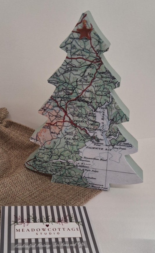 Handcrafted Free-Standing Vintage Map Tree Decoration