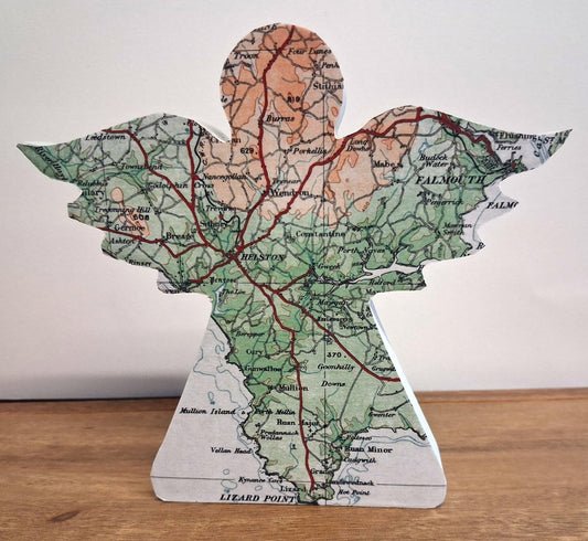 Handcrafted Free-Standing Vintage Map angel Decoration