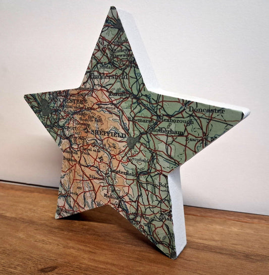 Handcrafted Vintage Map Free-Standing Star Decoration